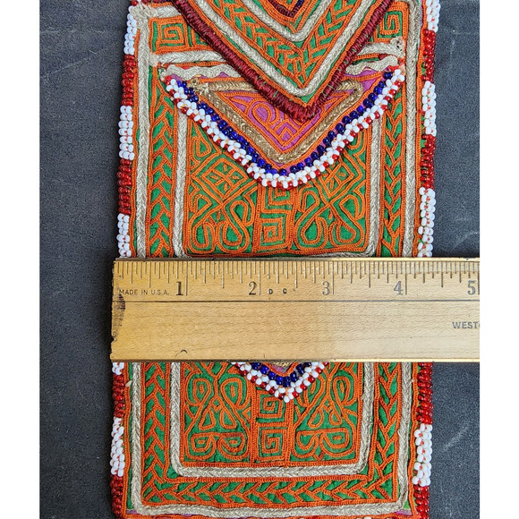 Kuchi Embroidered Pouch Wallet Central Asian Handmade Beaded Green Red - Picture 4 of 9